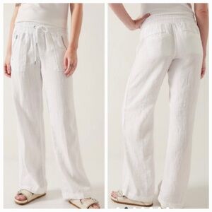 Athleta Cabo Linen Wide Leg Pants Calla Lilly White Sz 18
